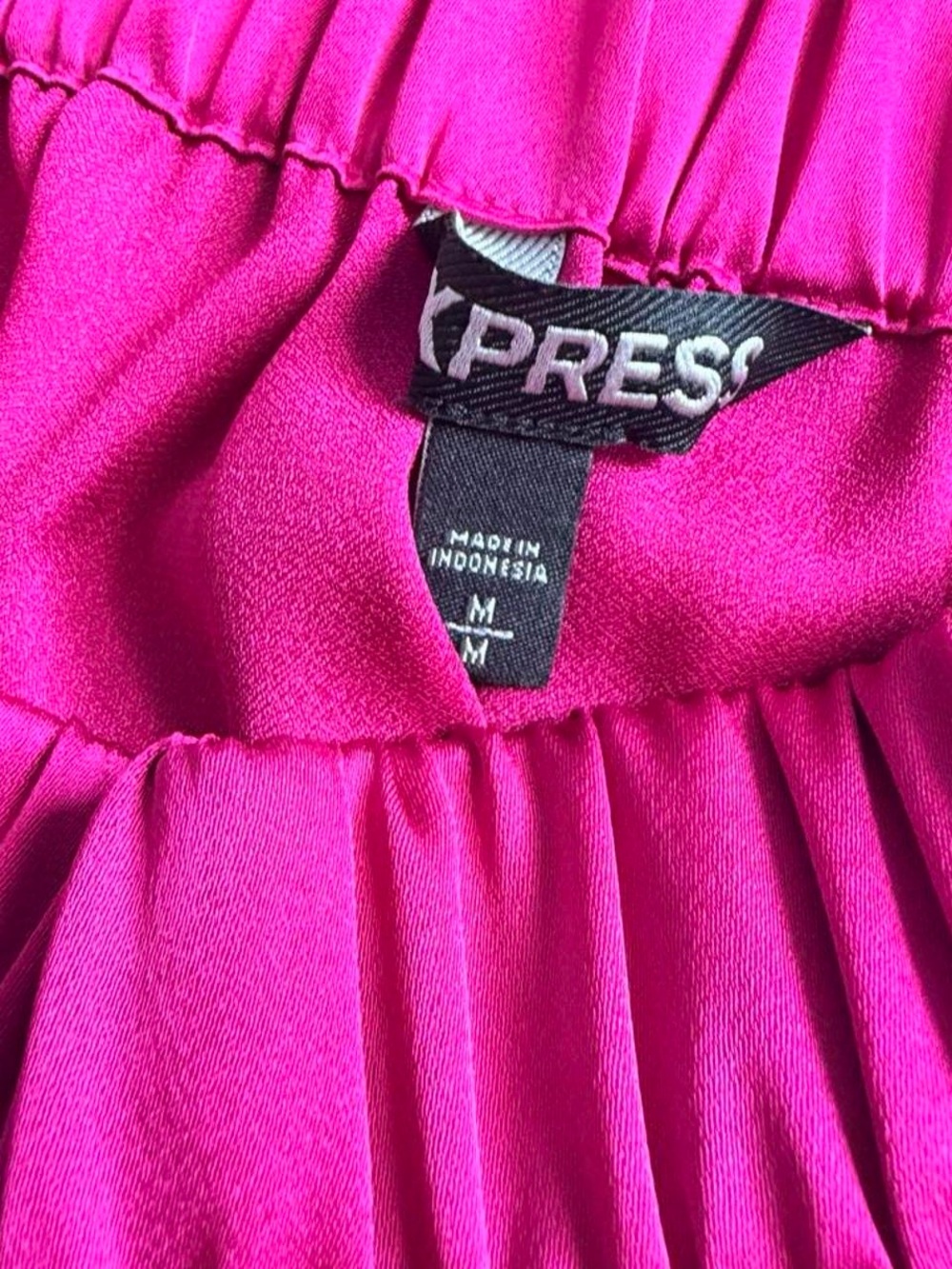 Express Hot Pink Off-Shoulder Satin Blouse - Picture 2 of 4